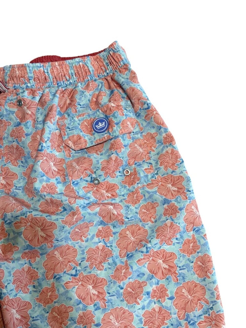 Peter Millar Mens Floral Swim Trunks Large Blue & Coral Hibiscus Pattern large - Picture 4 of 5